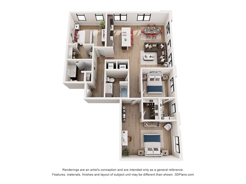 Floor plan for 3 beds, 2 baths, 1520 sqft